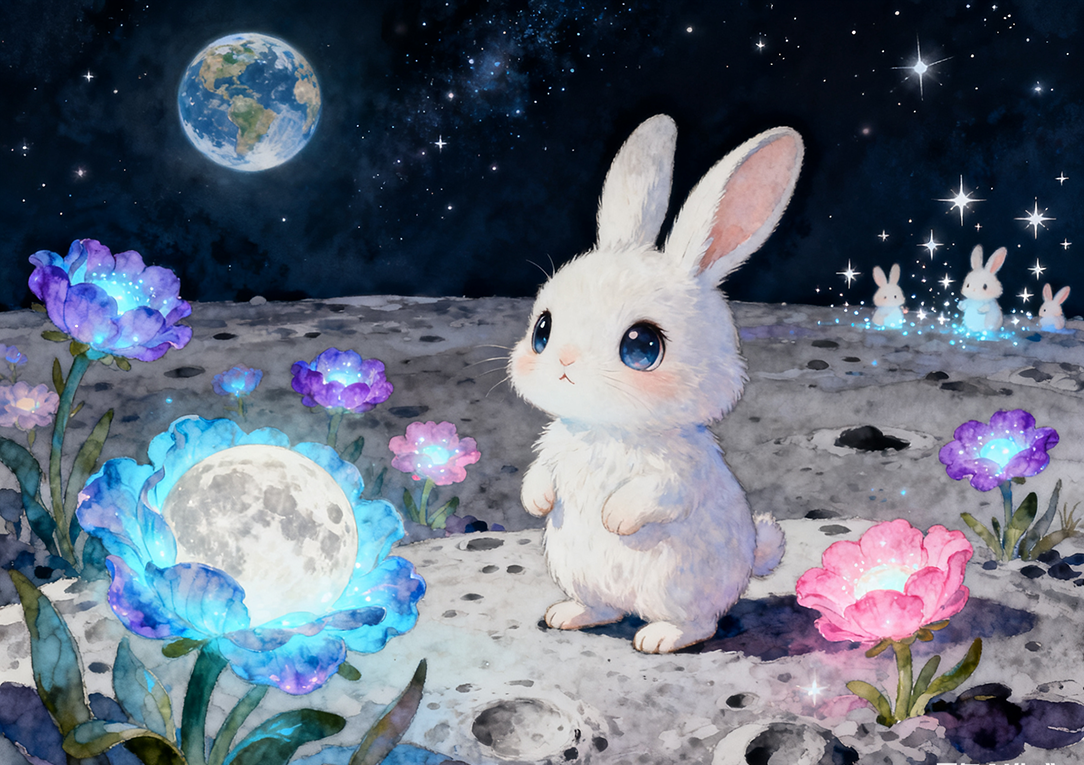 Luna the bunny on the moon